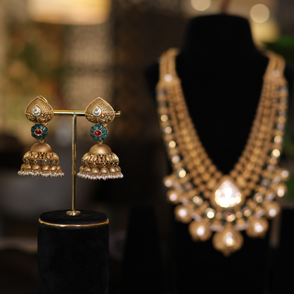 Royal Peacock Heritage Gold Necklace & Earrings Set