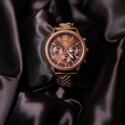 Titan Brown Dial Chronograph Watch | Gold Plated Stainless Steel | Men’s Luxury Watch