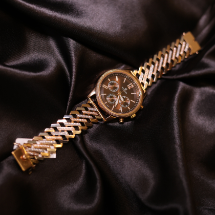 Titan Brown Dial Chronograph Watch | Gold Plated Stainless Steel | Men’s Luxury Watch