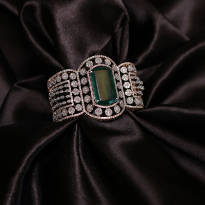 Emerald Radiance Diamond Cuff Bracelet | Santosh Ji Jewellers Moradabad