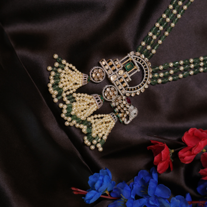 Mughal Elephant Pearl & Emerald Necklace Set | Santosh Ji Jewellers Moradabad