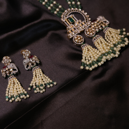 Mughal Elephant Pearl & Emerald Necklace Set | Santosh Ji Jewellers Moradabad