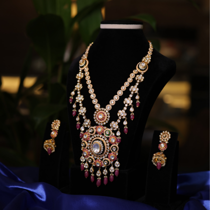Majestic Polki Kundan Bridal Necklace & Earrings Set | Santosh Ji Jewellers Moradabad