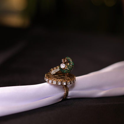 Royal Peacock Kundan Emerald Ring | Santosh Ji Jewellers Moradabad