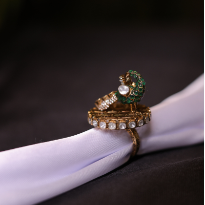 Royal Peacock Kundan Emerald Ring | Santosh Ji Jewellers Moradabad