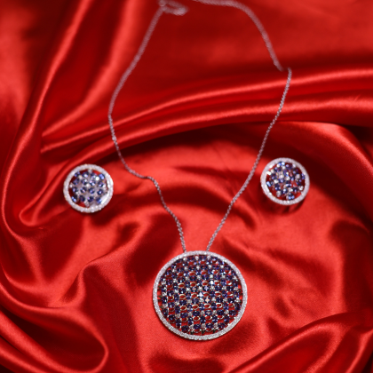 Royal Ruby Sapphire Circle Pendant Set | Santosh Ji Jewellers Moradabad