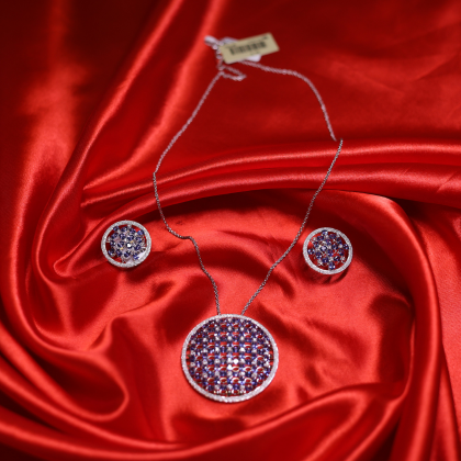 Royal Ruby Sapphire Circle Pendant Set | Santosh Ji Jewellers Moradabad