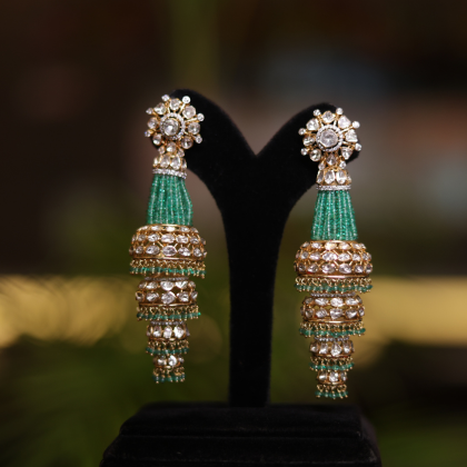 Emerald Polki Jhumka Earrings