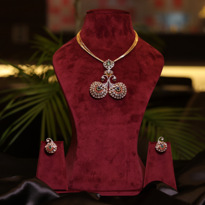 Polki Peacock Navratna Necklace & Earring Set