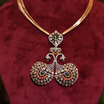 Polki Peacock Navratna Necklace & Earring Set