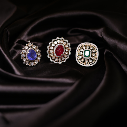 Royal Polki Gemstone Ring Trio