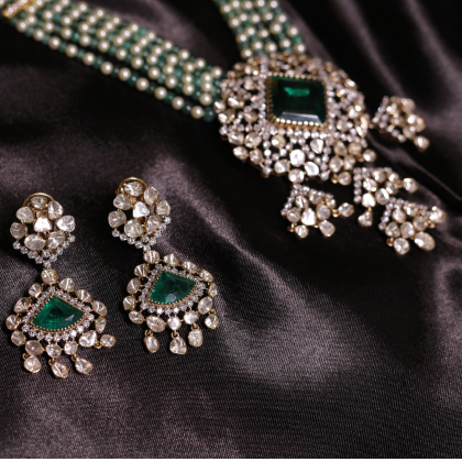 Emerald Royale Polki Pearl Necklace & Earring Set | Santosh Ji Jewellers Moradabad