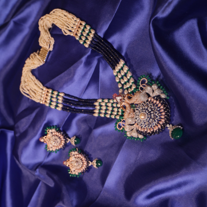Peacock Symphony Polki Pearl Necklace Set