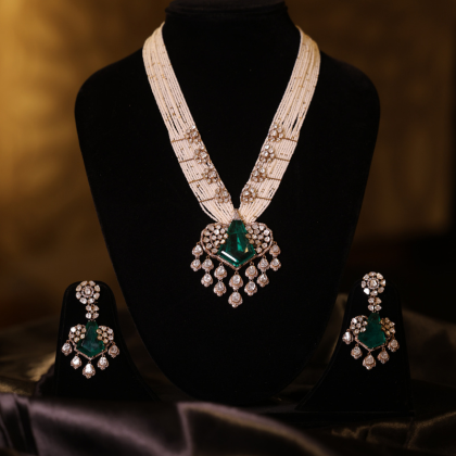 Emerald Royal Polki Necklace Set