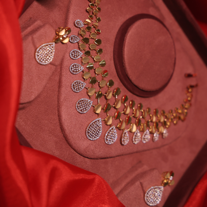 Diamond Teardrop Dual-Tone Necklace Set