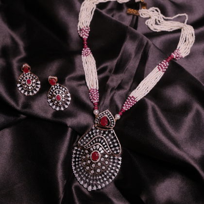 Royal Ruby Radiance Pearl Necklace Set